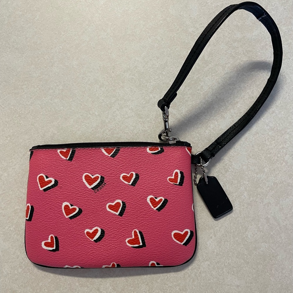 Coach Pink Heart Print Wristlet
